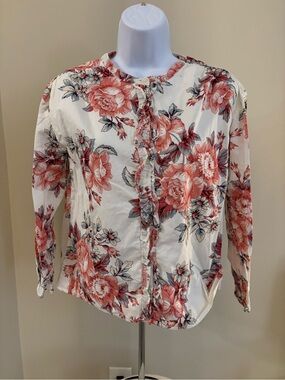 GAP Ivory Button-Down Top with Coral Floral Print